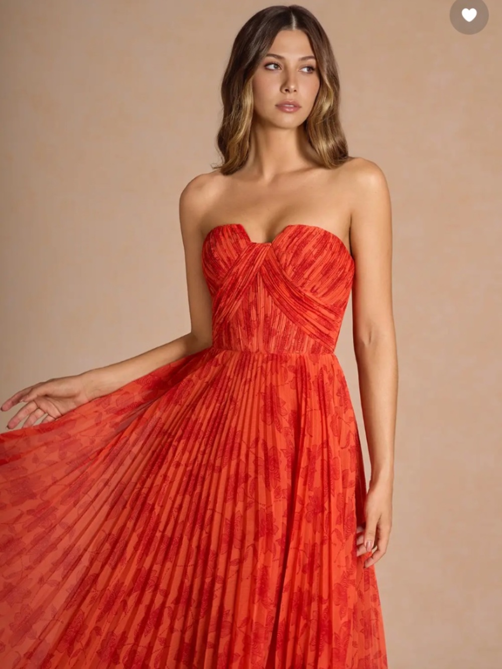 Azazie Lyanna Tangerine Pleated Midi Dress Size 12 Prom Wedding Cocktail Formal - Picture 5 of 6